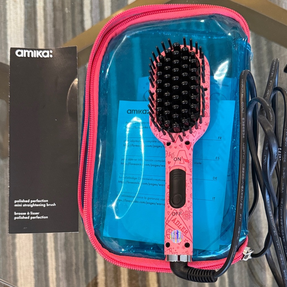Amika Mini Pink Hair Styling Brush with Black Bristles